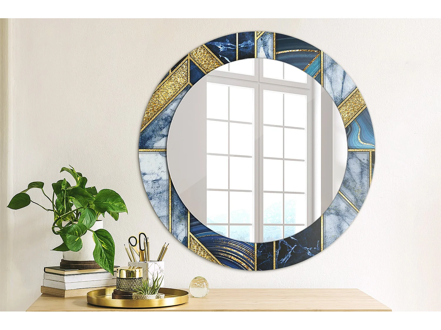 Ronde Decoratieve Spiegel – Modern Marmer – 60 cm