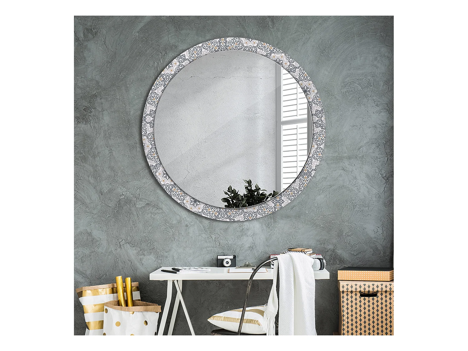 Decoratieve ronde spiegel - Geometrische ornamenten - 100 cm