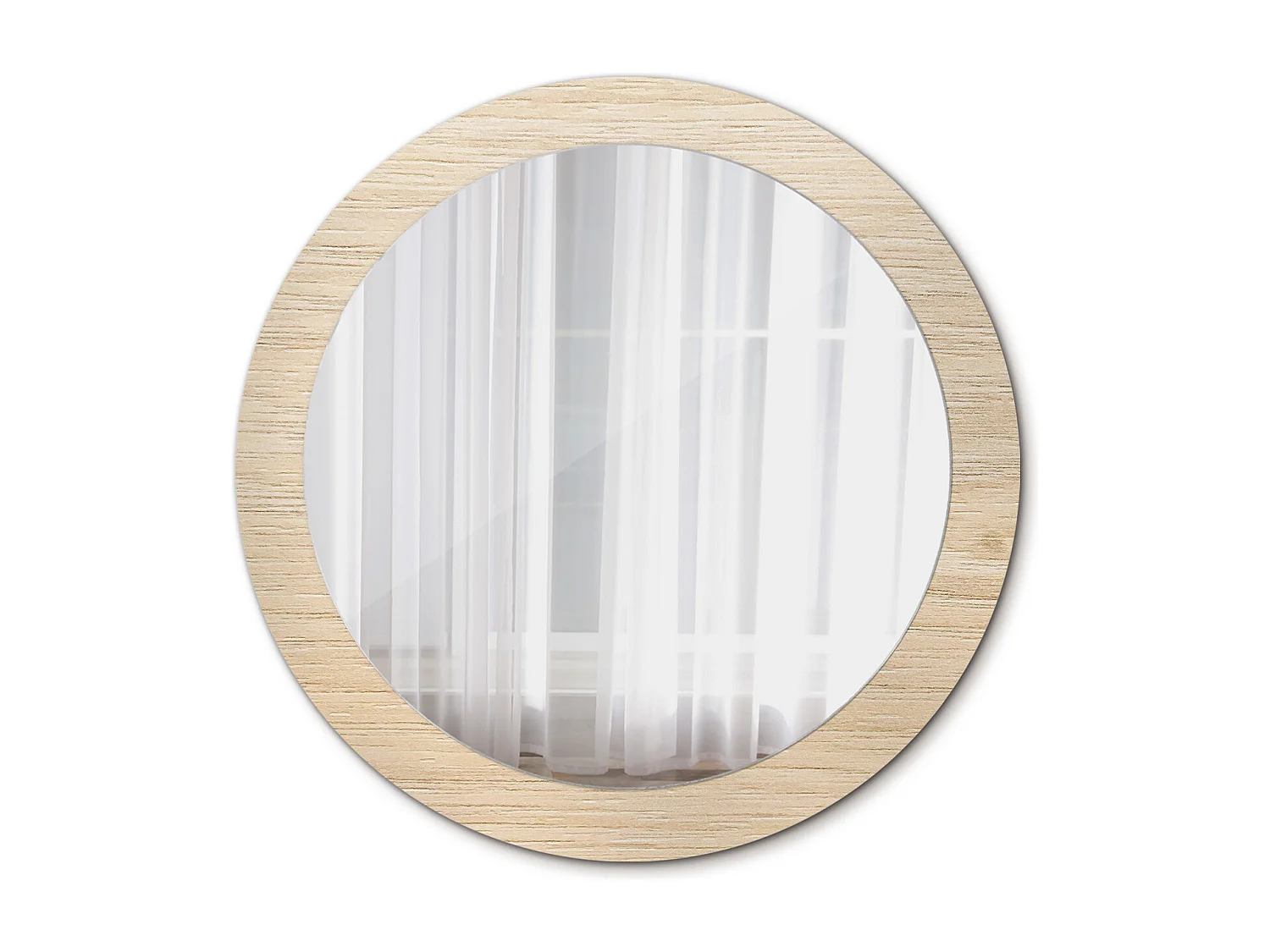 Miroir rond décoratif - Bois clair - 80 cm