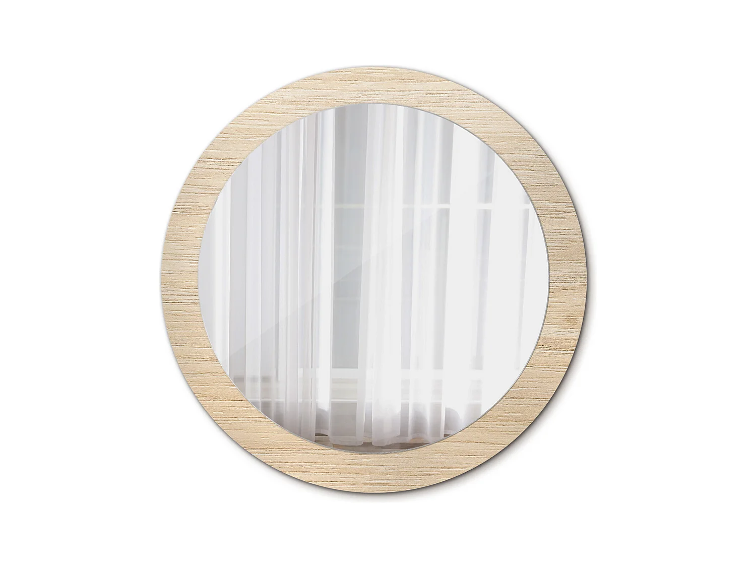Miroir rond décoratif - Bois clair - 80 cm