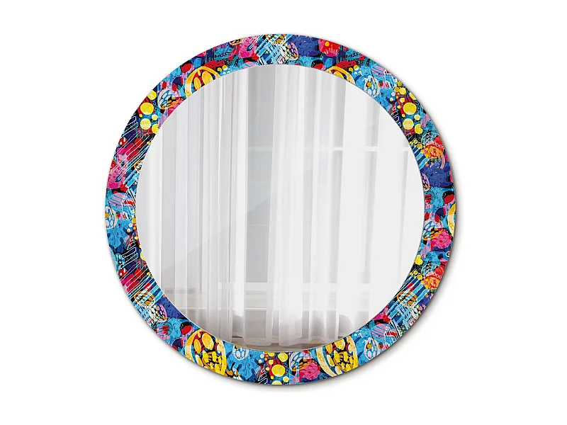 Dekorativer runder Spiegel – Bunte Kritzeleien – 80 cm