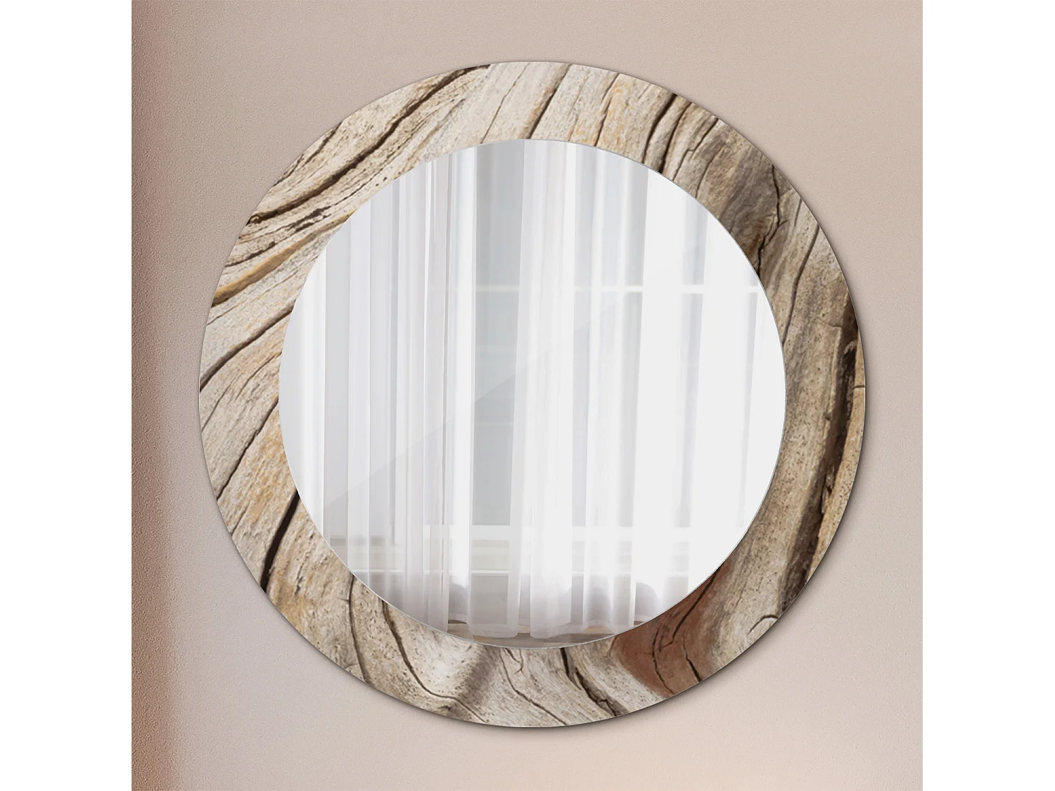 Miroir rond décoratif - Bois craquelé - 70 cm