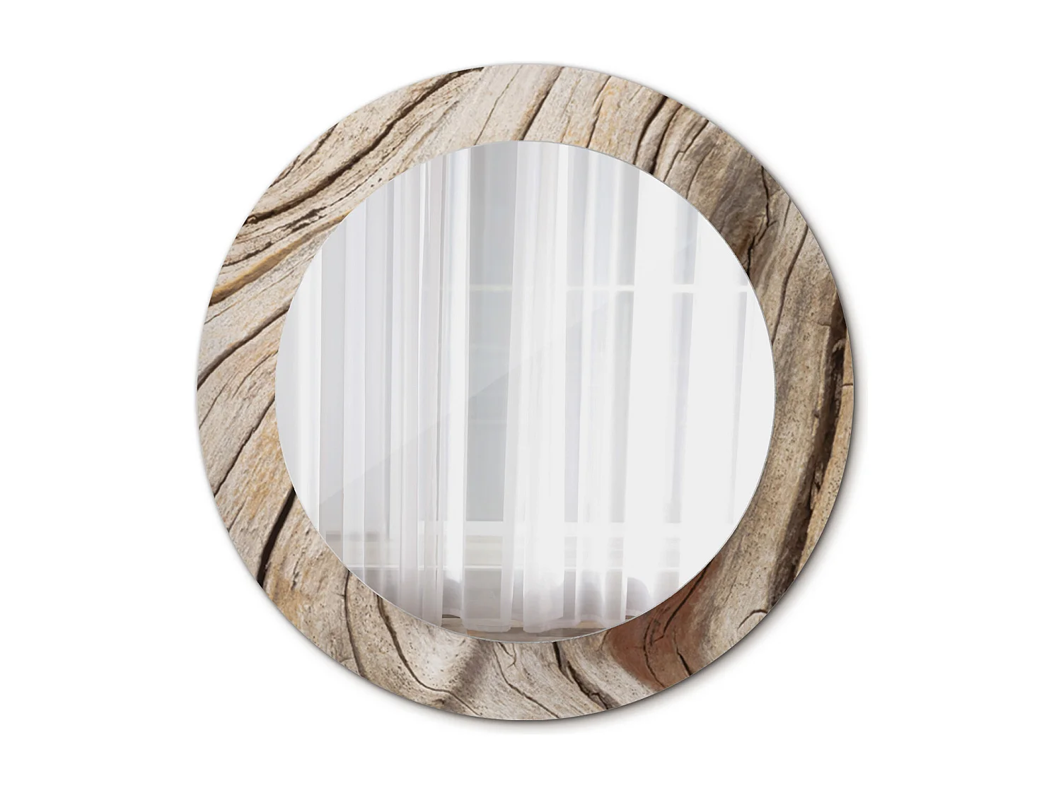 Runder dekorativer Spiegel - Rissiges Holz - 60 cm