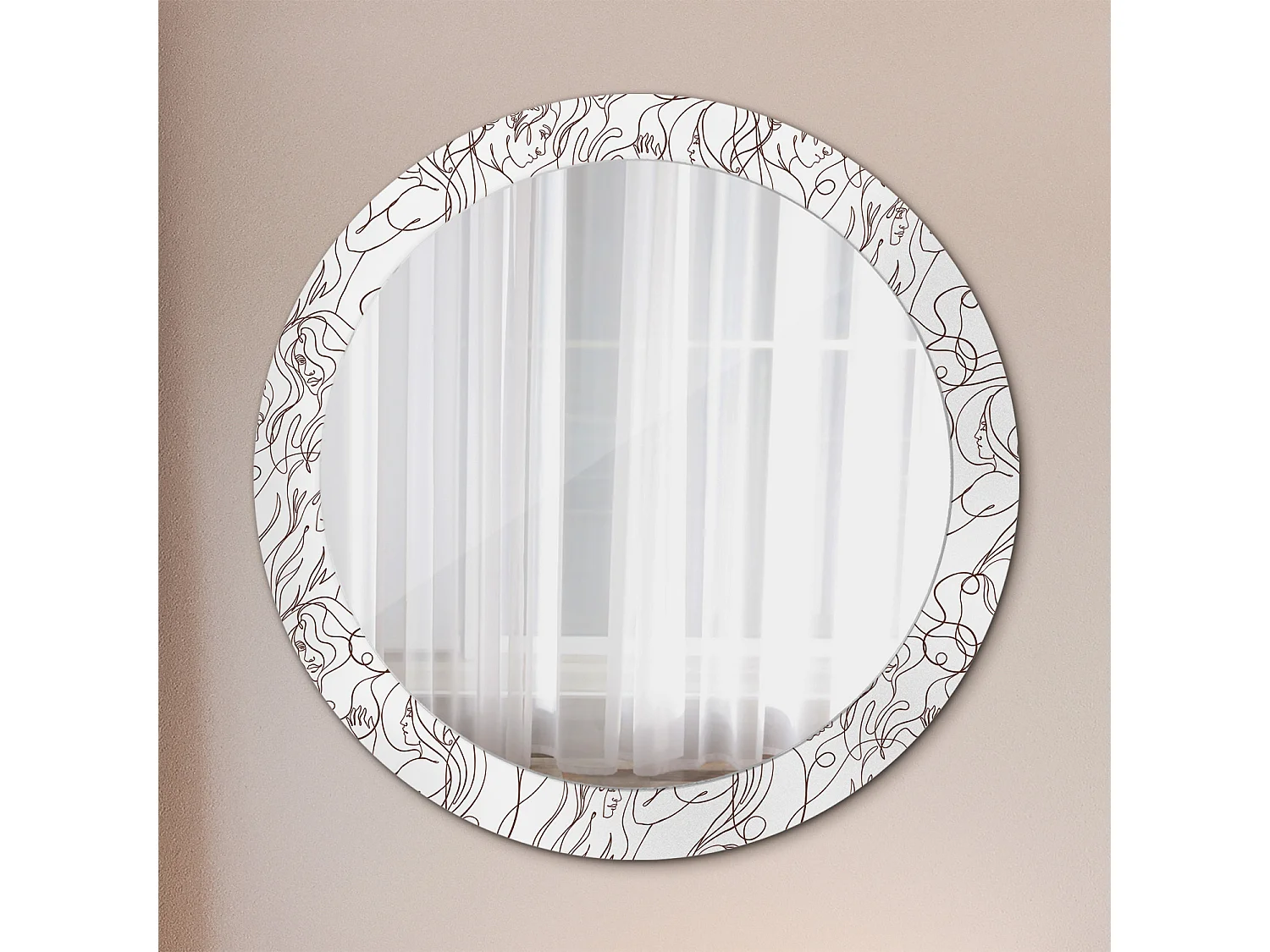 Miroir rond décoratif - Visages faits de lignes - 80 cm