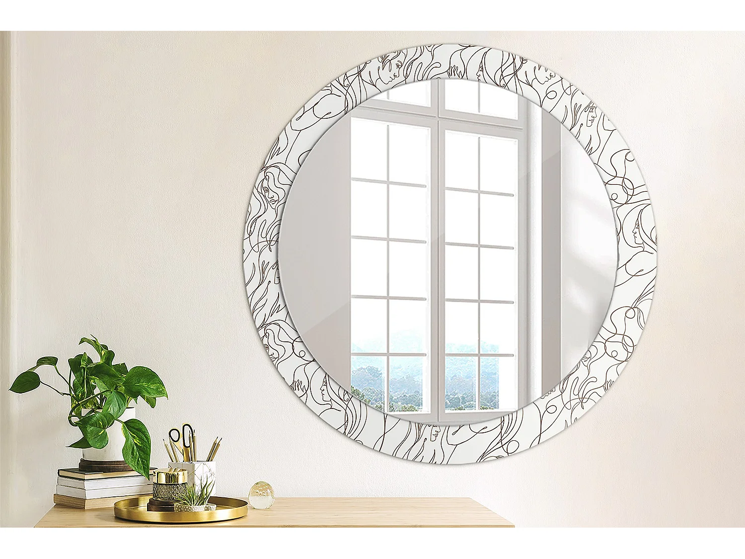 Miroir rond décoratif - Visages faits de lignes - 80 cm