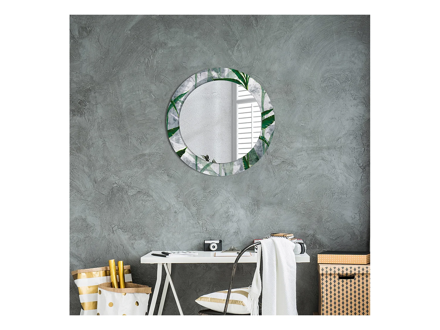 Miroir rond décoratif - Feuilles tropicales - 60 cm