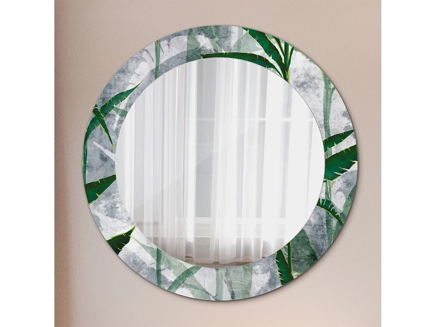 Dekorativer runder Spiegel - Tropische Blätter - 60 cm