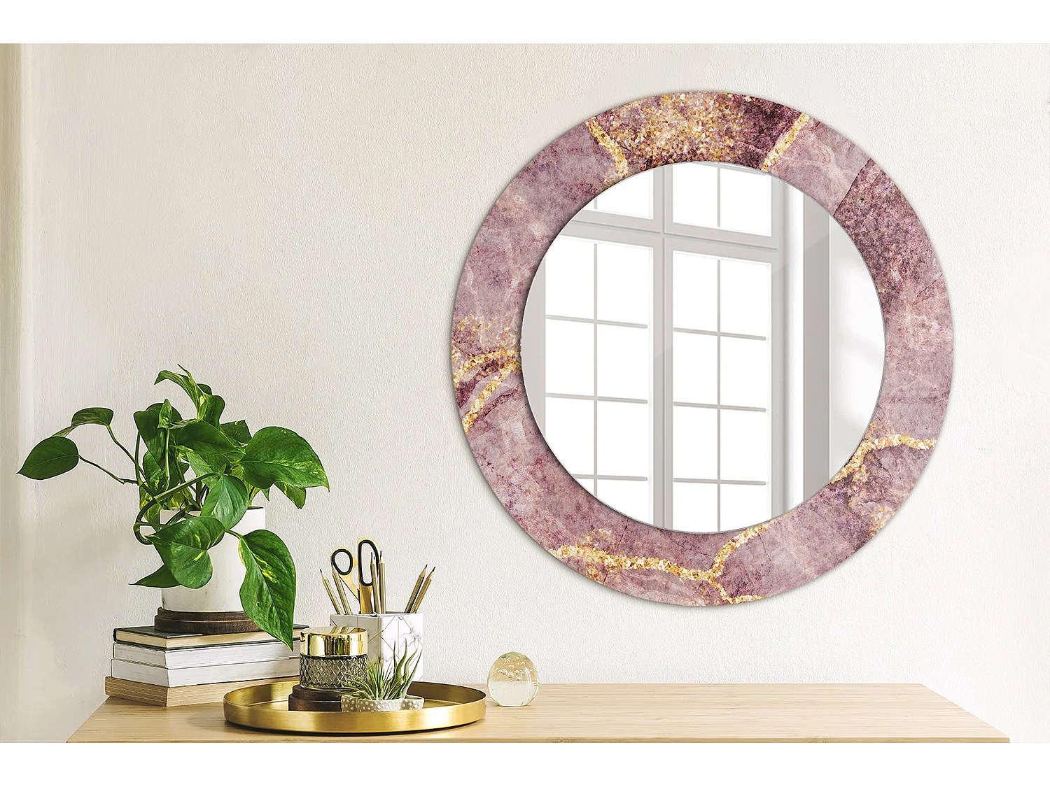 Runder dekorativer Spiegel - Marmoroptik - 50 cm