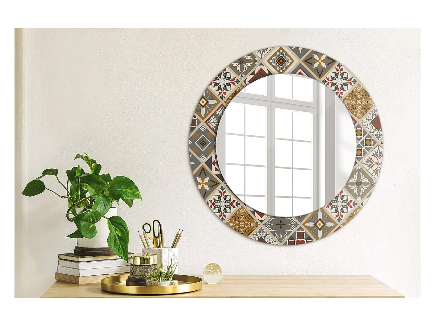 Miroir rond décoratif - Motif turc - 50 cm