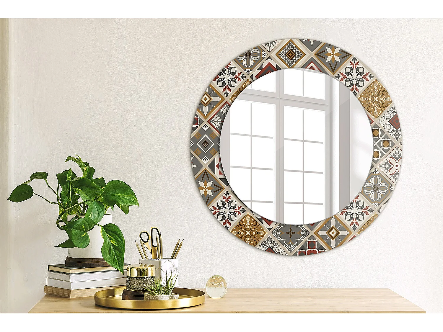 Miroir rond décoratif - Motif turc - 50 cm