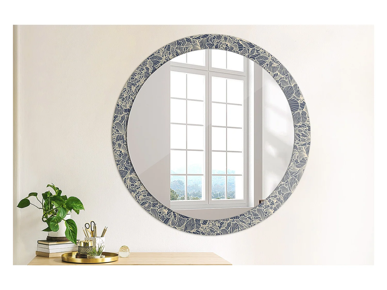 Ronde decoratieve spiegel - bloemen - 90 cm