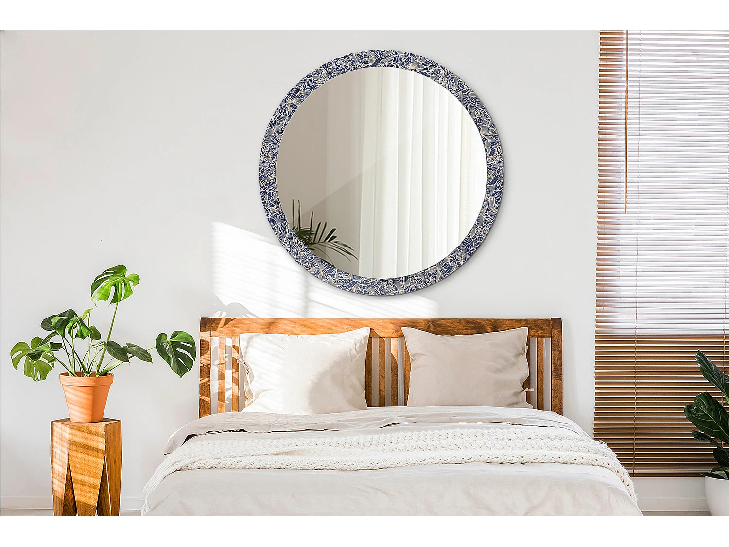 Miroir rond décoratif - Fleurs - 100 cm