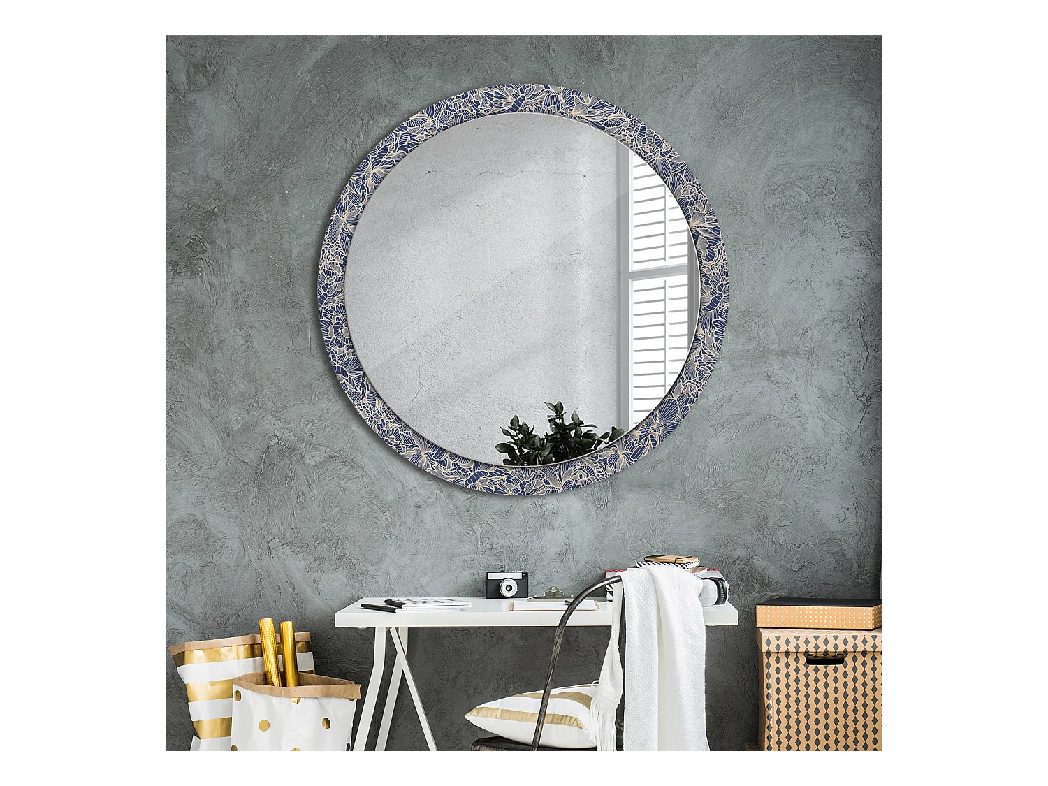 Miroir rond décoratif - Fleurs - 100 cm