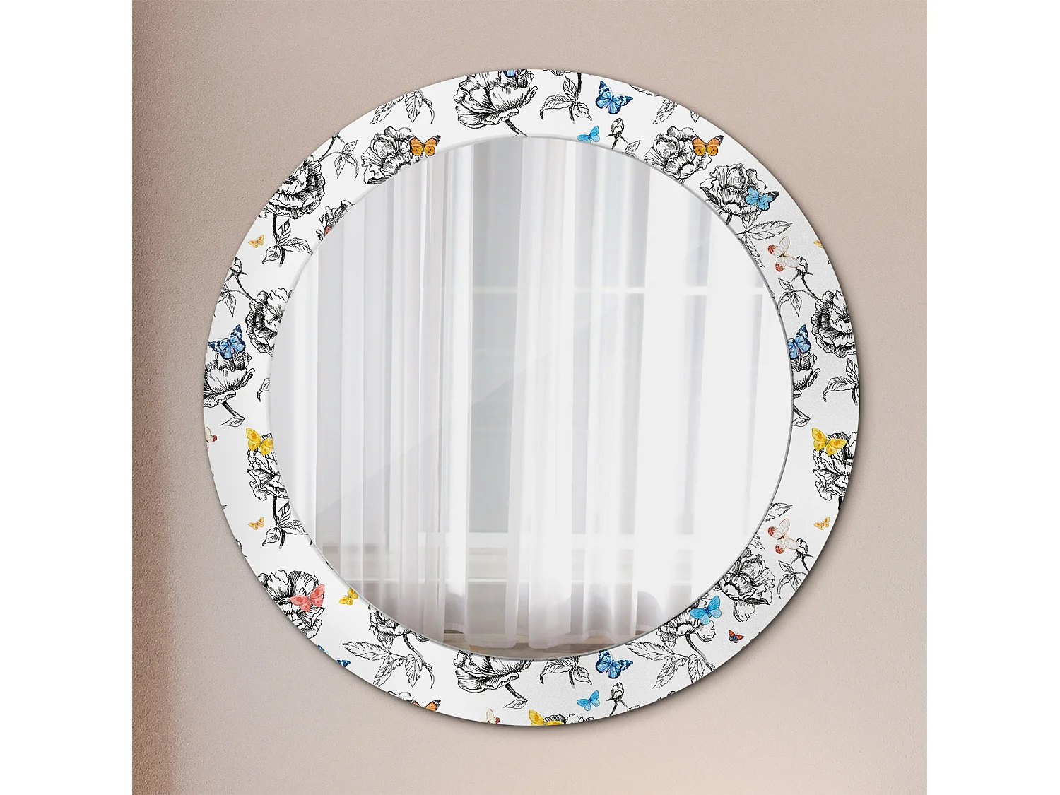 Dekorativer runder Spiegel - Bunte Schmetterlinge - 60 cm