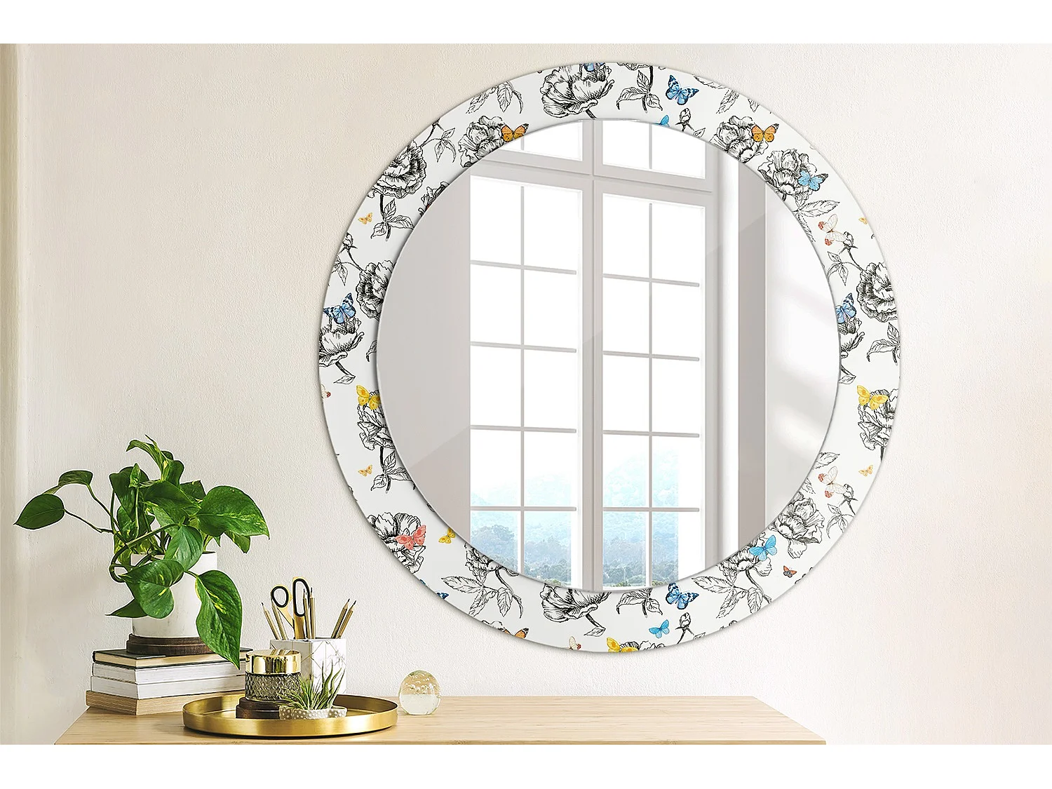 Dekorativer runder Spiegel - Bunte Schmetterlinge - 60 cm