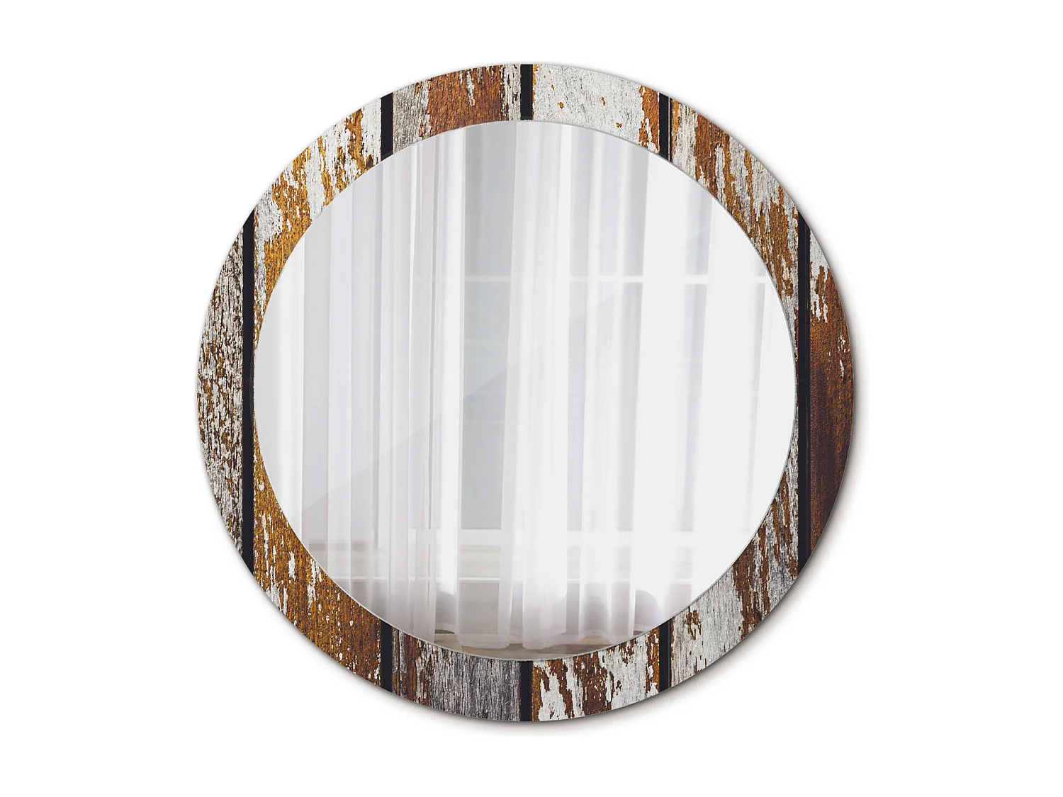 Ronde decoratieve spiegel - Donker vintage hout - 80 cm