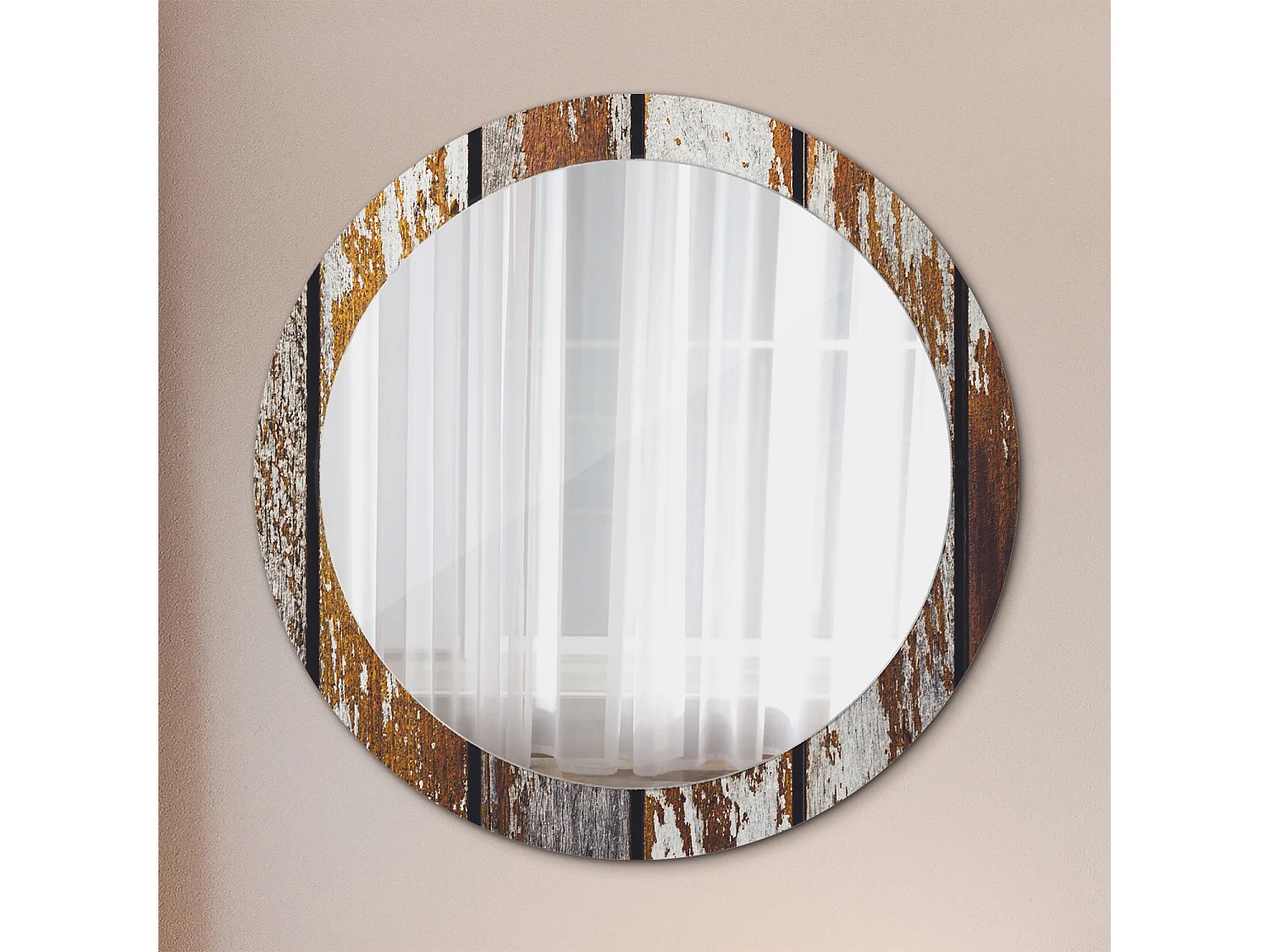 Ronde decoratieve spiegel - Donker vintage hout - 80 cm