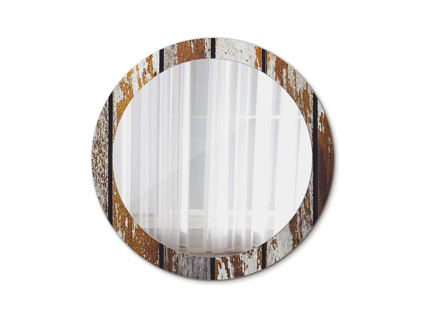 Miroir rond décoratif - Bois vintage foncé - 80 cm