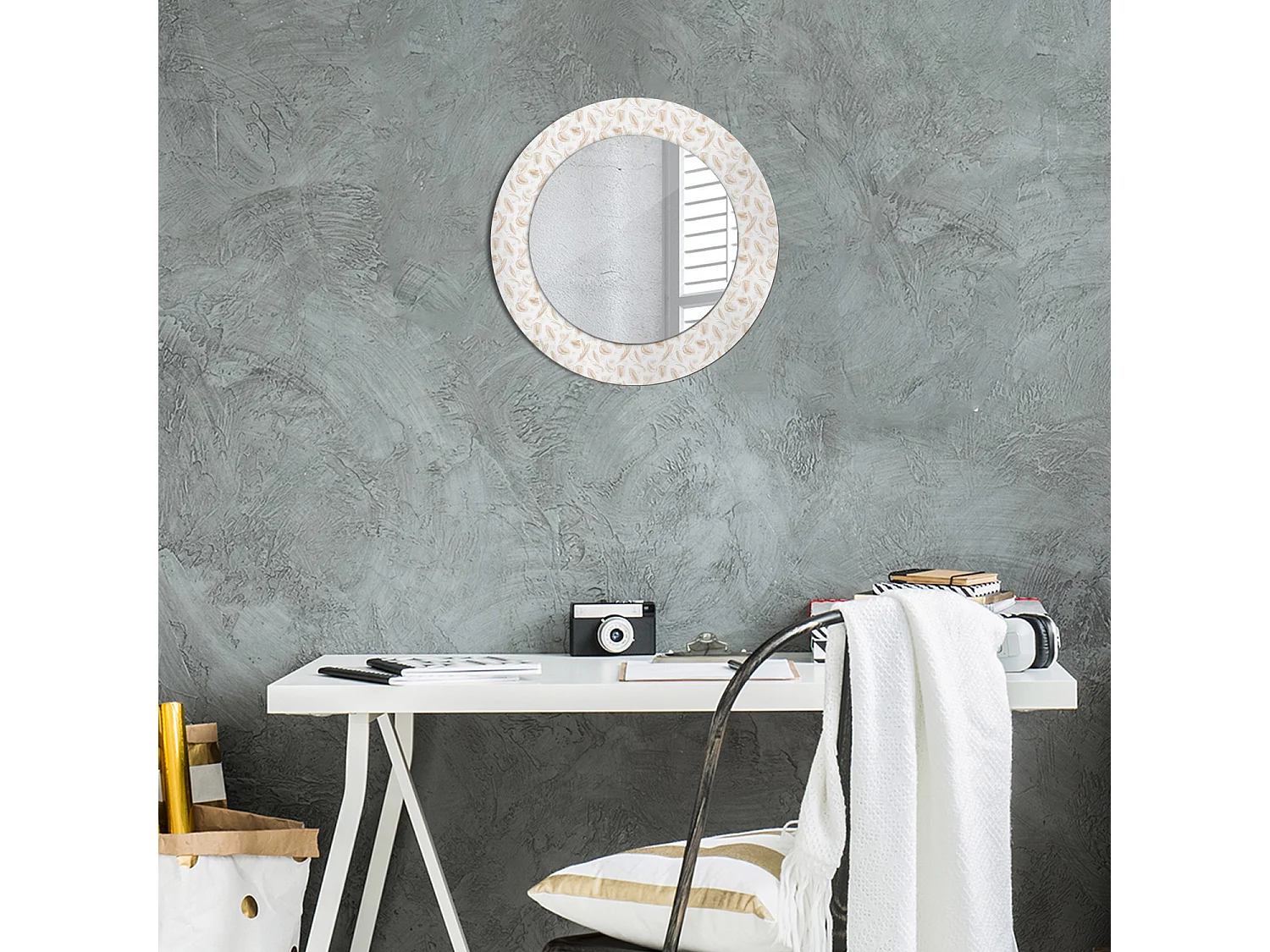 Decoratieve ronde spiegel - vogelveren - 50 cm