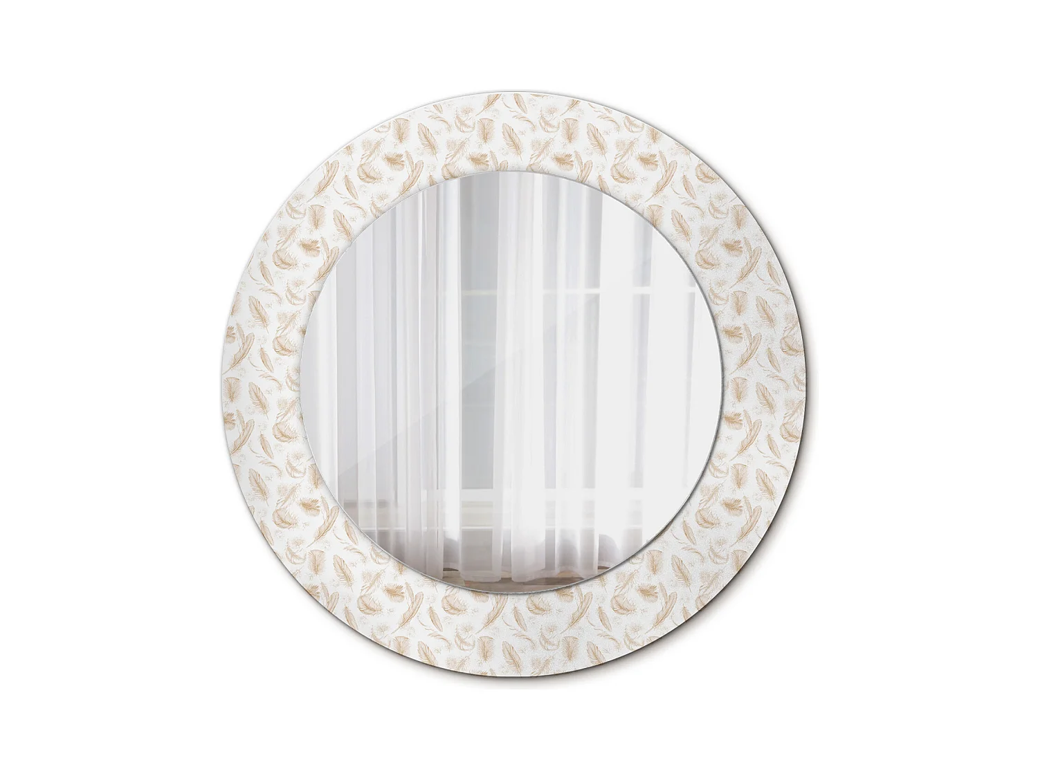 Miroir rond décoratif - Plumes d'oiseaux - 50 cm