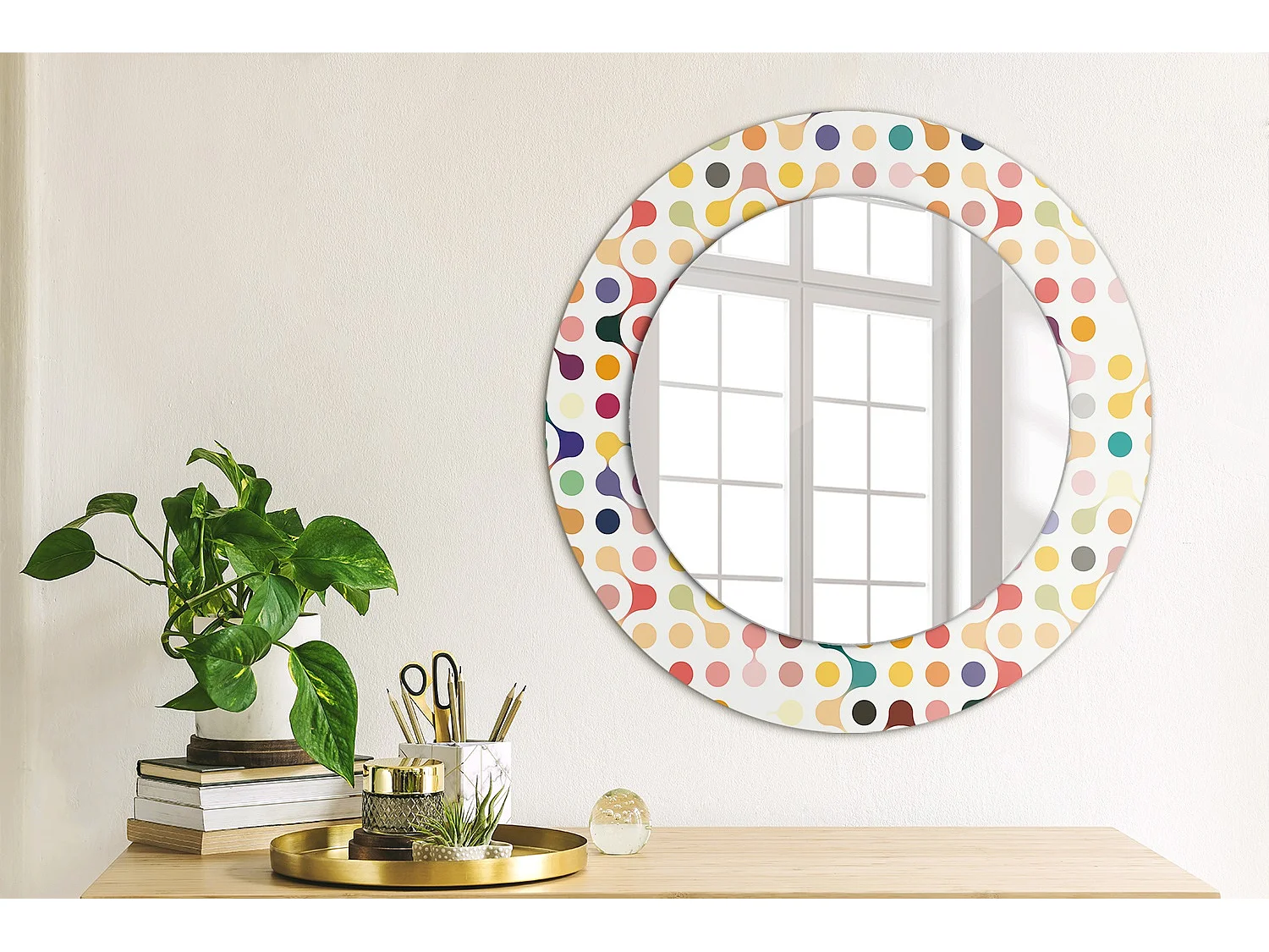 Dekorativer runder Spiegel - Pop-Art-Tupfen - 50 cm