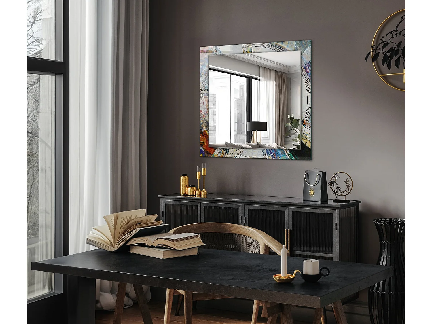 Dekorativer Spiegel mit Rahmen Abstraktes Mosaik 60 x 60 cm