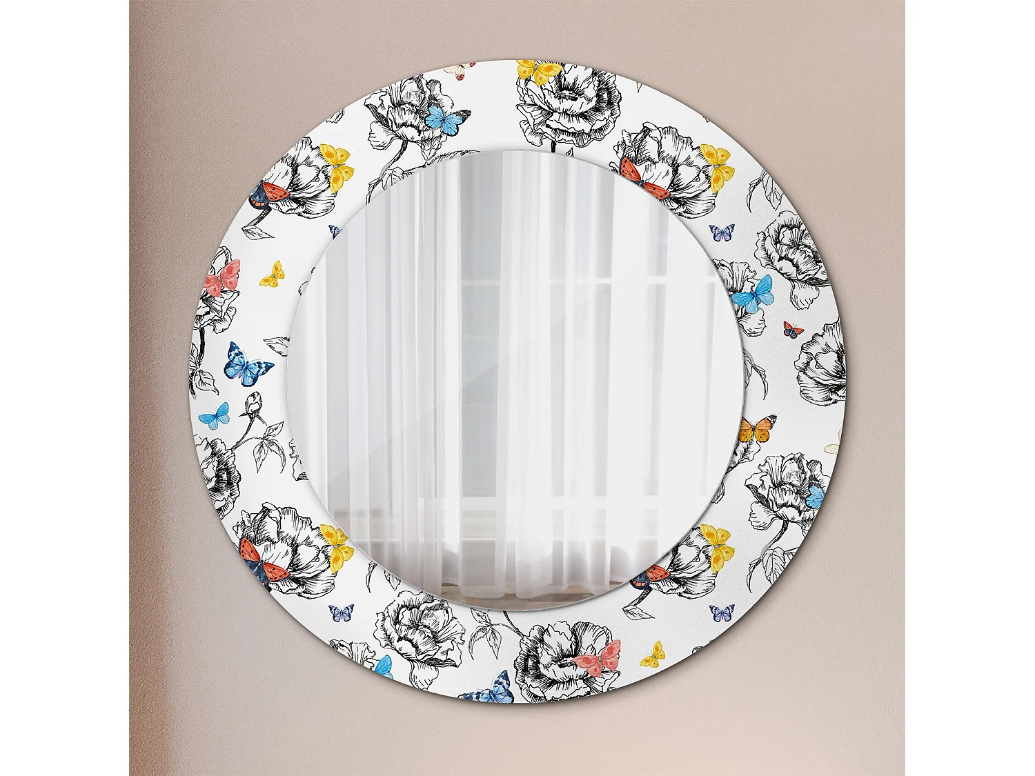 Dekorativer runder Spiegel - Bunte Schmetterlinge - 50 cm