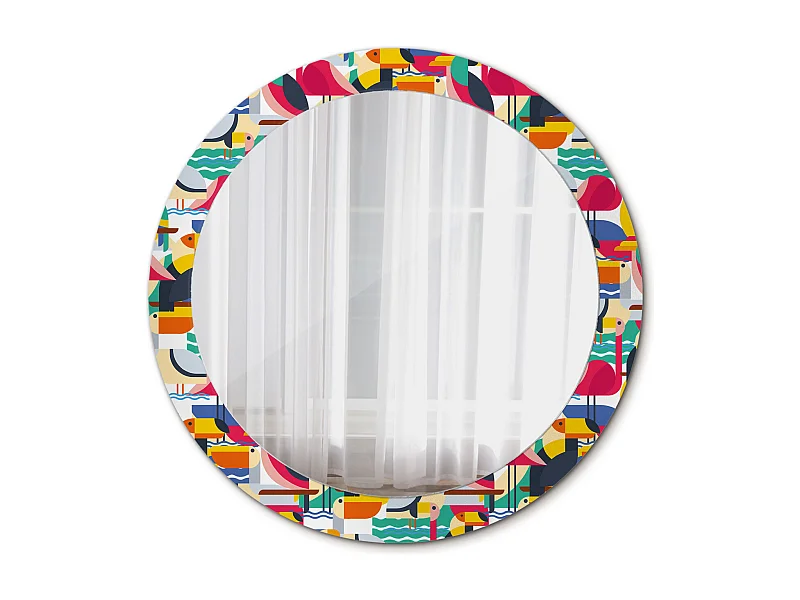 Decoratieve ronde spiegel - Geometrische tropische vogels - 80 cm