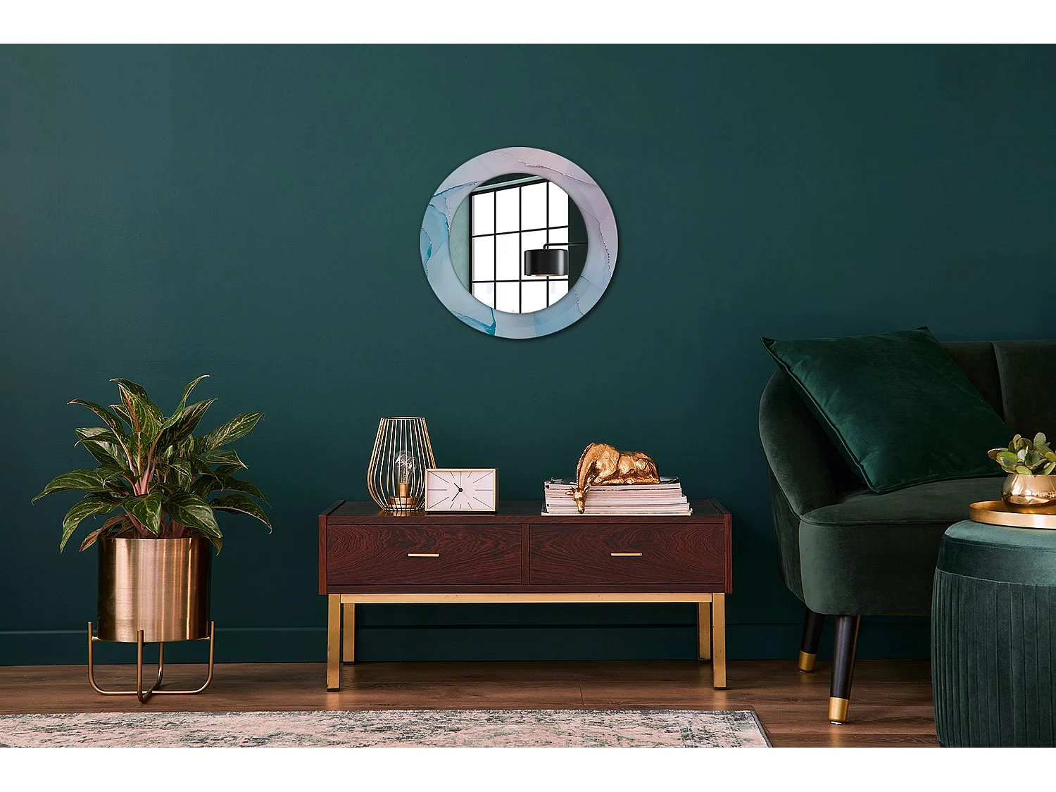 Miroir rond décoratif - Style marbre - 50 cm