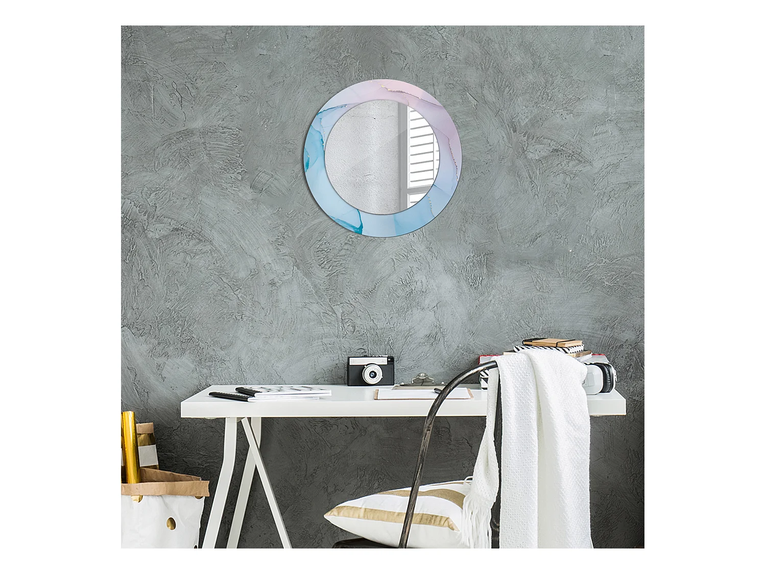 Miroir rond décoratif - Style marbre - 50 cm