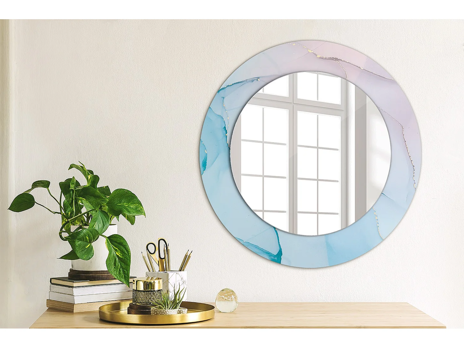 Dekorativer runder Spiegel – Marmor-Stil – 50 cm