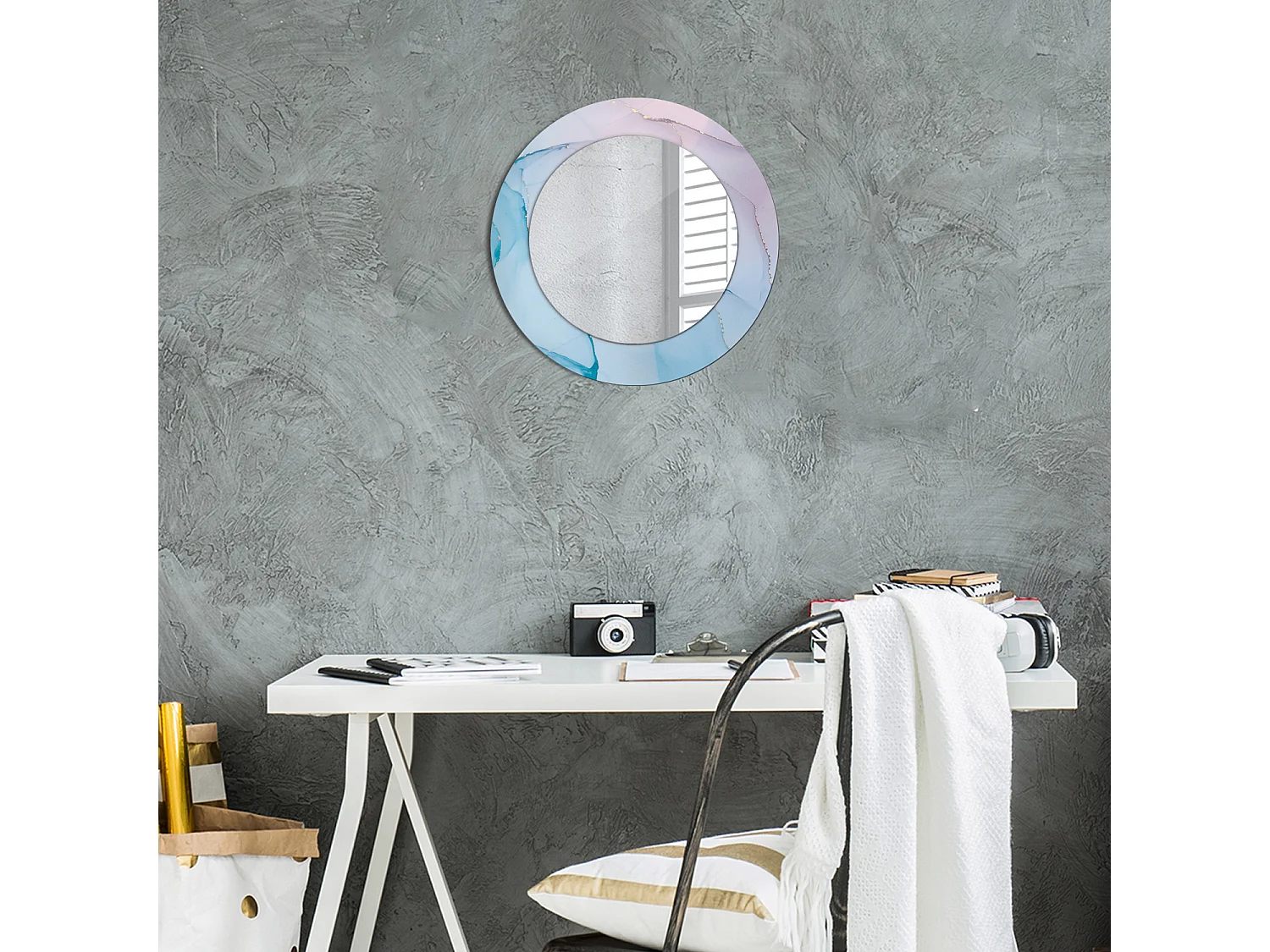 Dekorativer runder Spiegel – Marmor-Stil – 50 cm