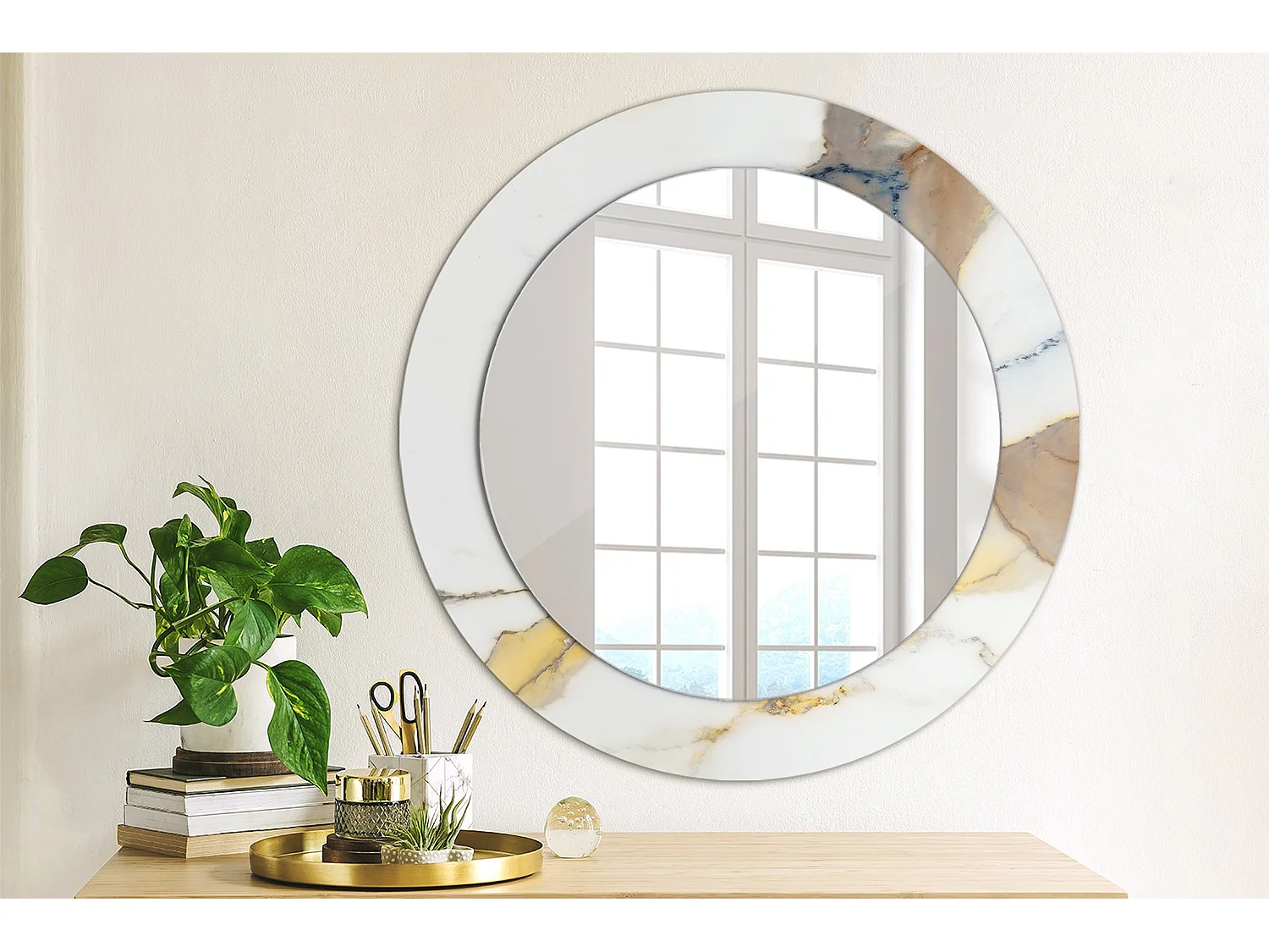 Specchio rotondo decorativo - Marmo bianco - 60 cm