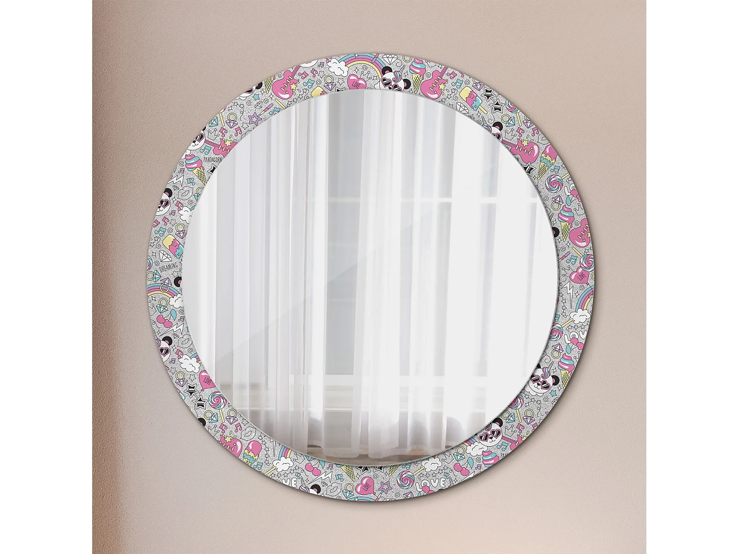 Miroir rond décoratif - Panda licorne - 90 cm