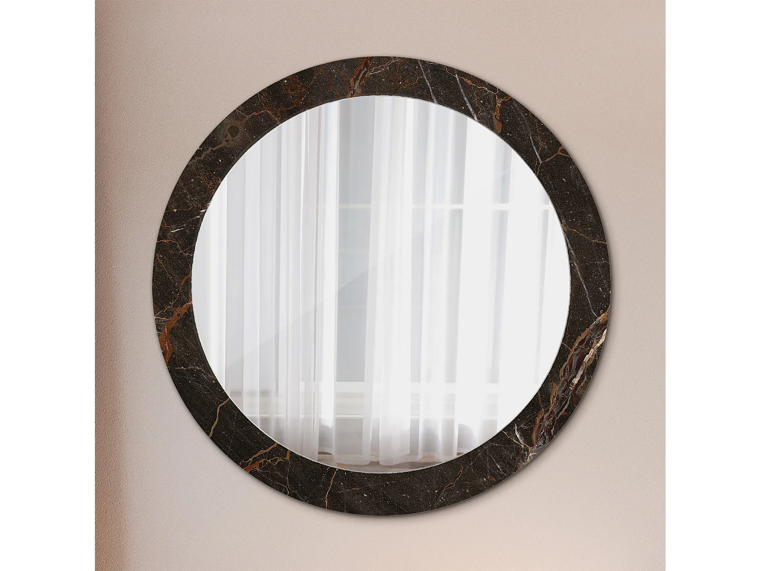 Runder dekorativer Spiegel - Brauner Marmor - 80 cm