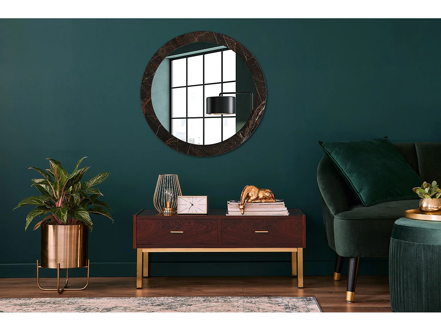 Miroir rond décoratif - Marbre marron - 80 cm