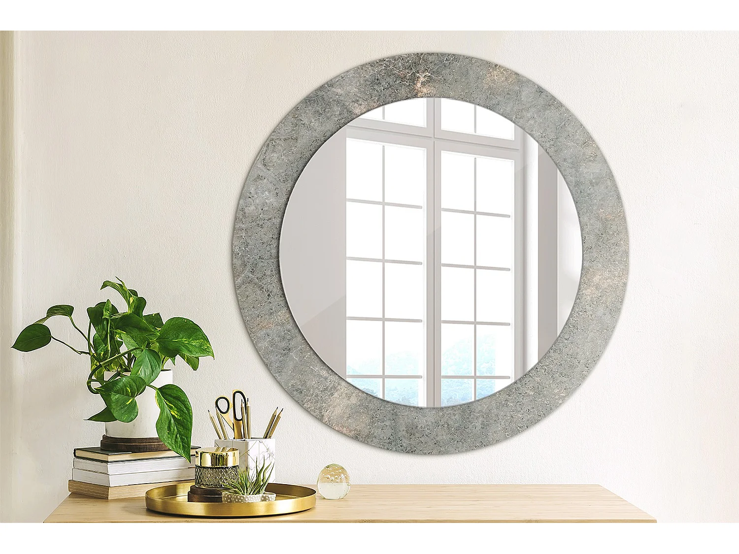 Miroir rond décoratif - Béton vintage - 60 cm