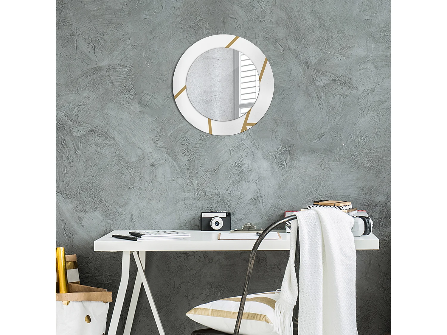 Miroir rond décoratif - Composition linéaire - 50 cm