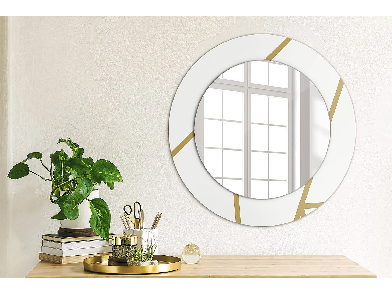 Miroir rond décoratif - Composition linéaire - 50 cm