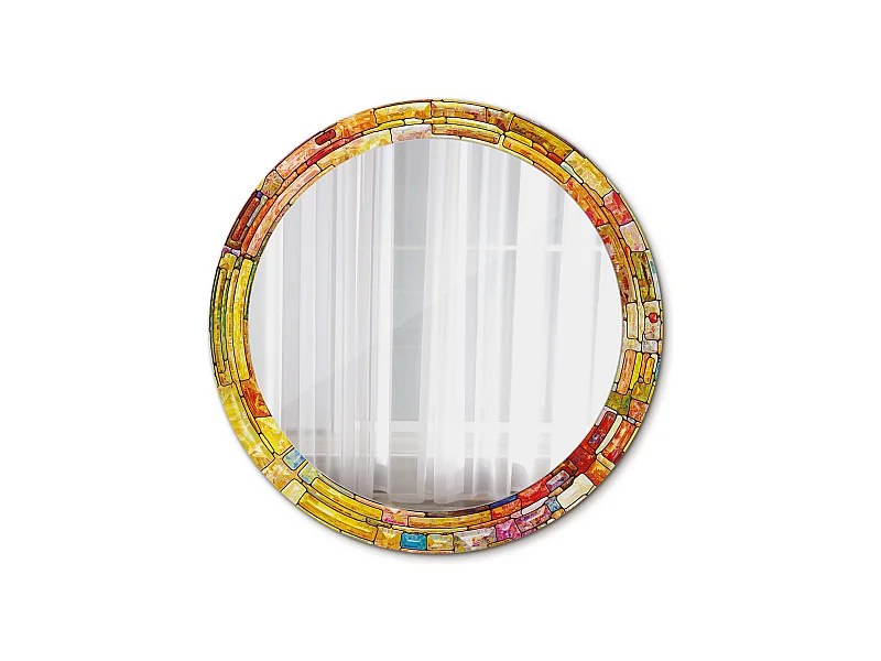 Miroir rond décoratif - Vitrail coloré - 80 cm