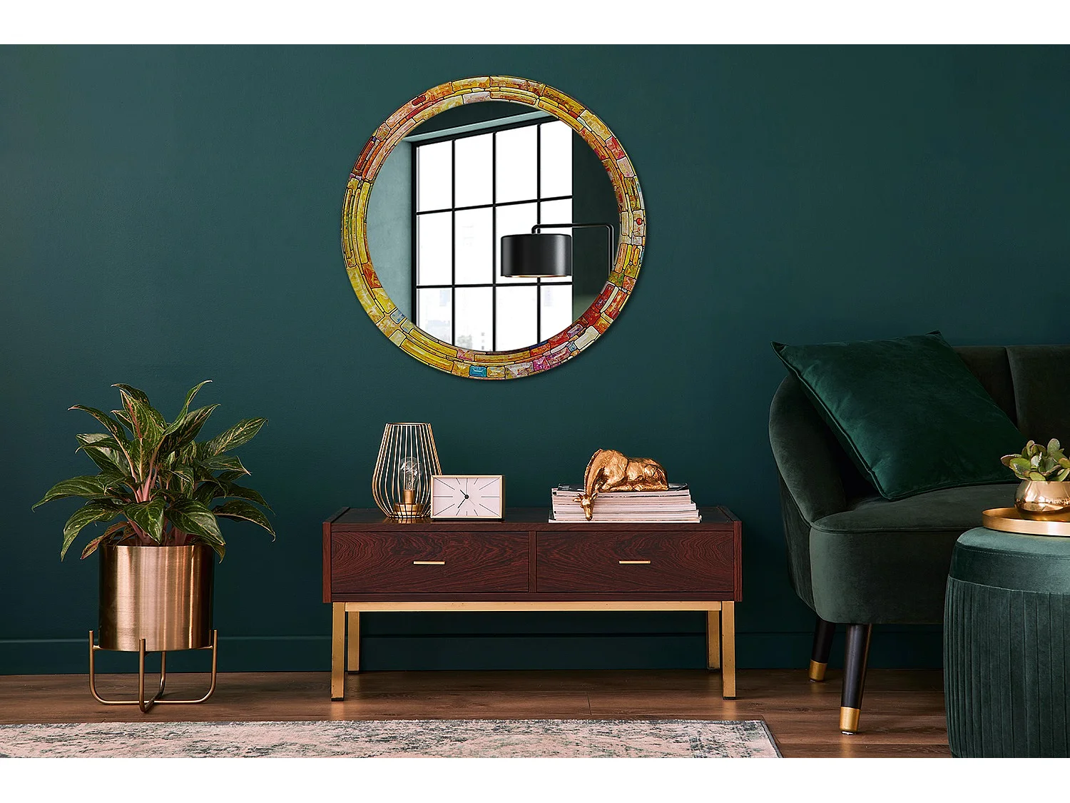Miroir rond décoratif - Vitrail coloré - 80 cm