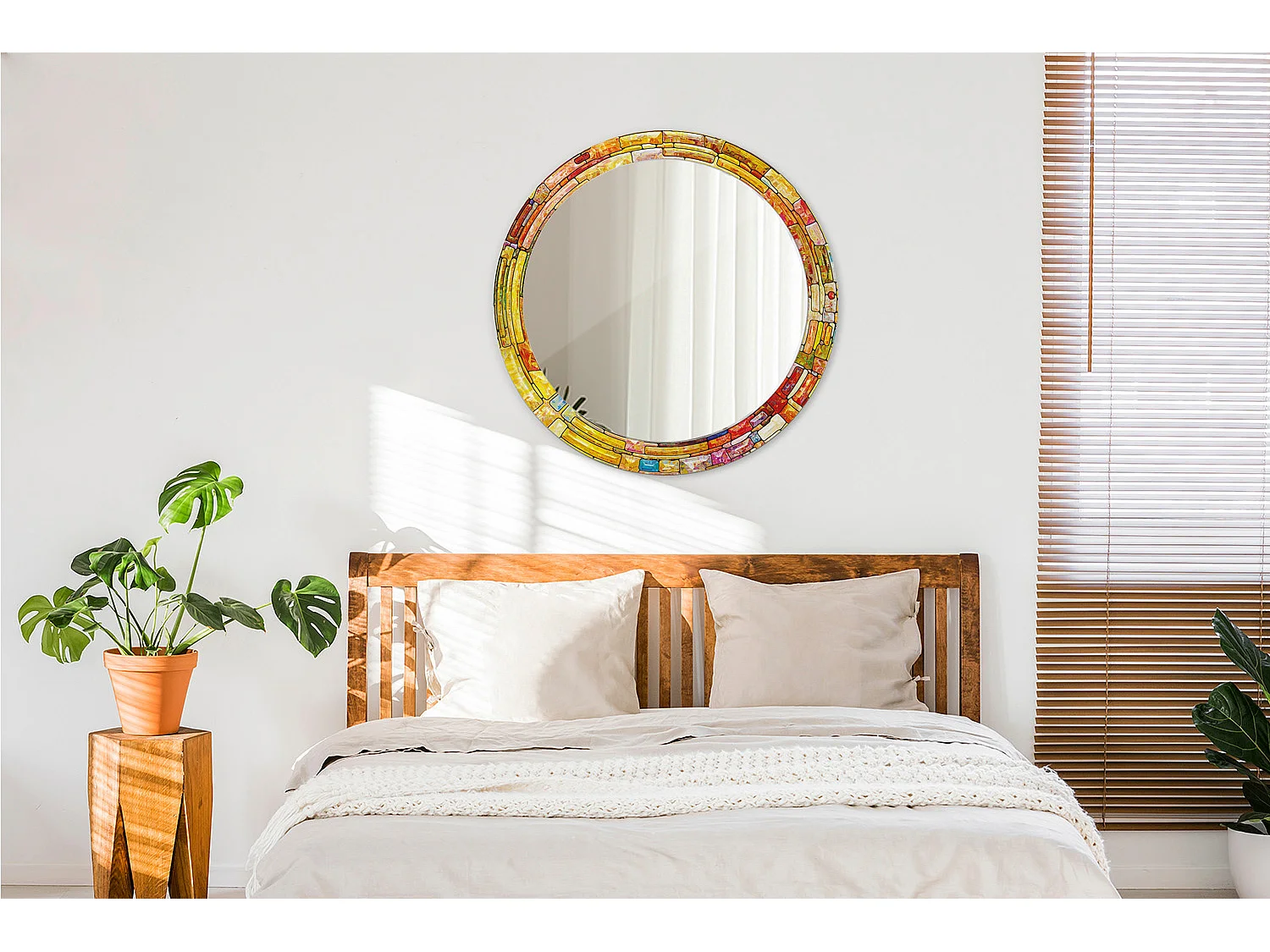 Miroir rond décoratif - Vitrail coloré - 80 cm