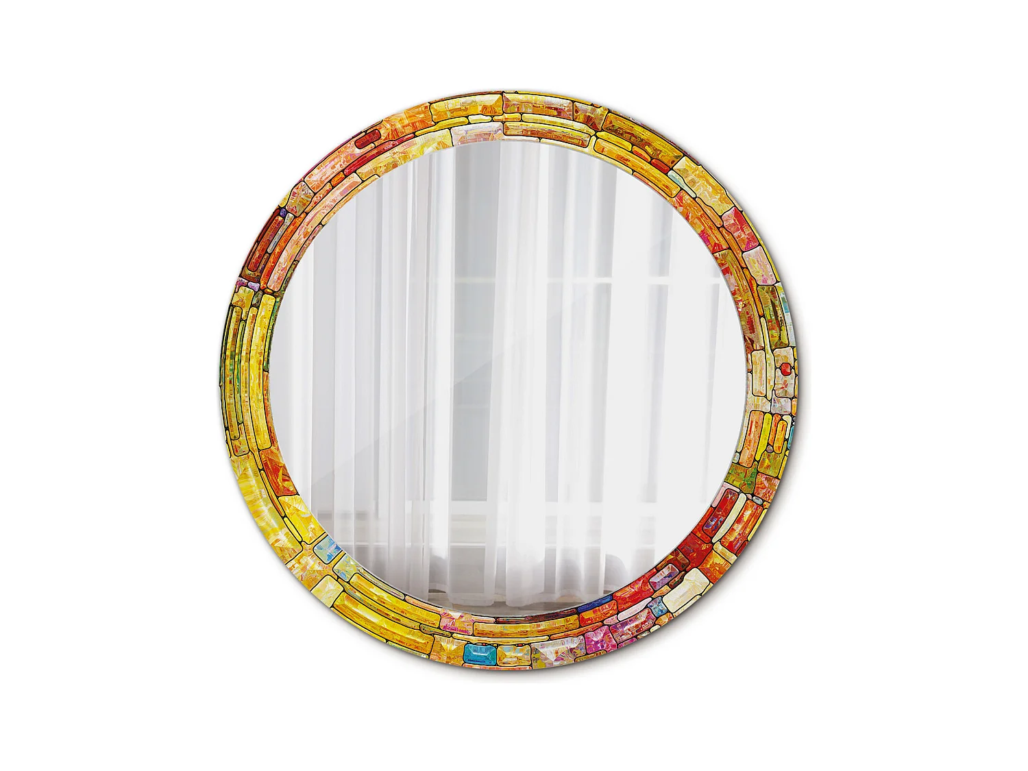 Miroir rond décoratif - Vitrail coloré - 80 cm