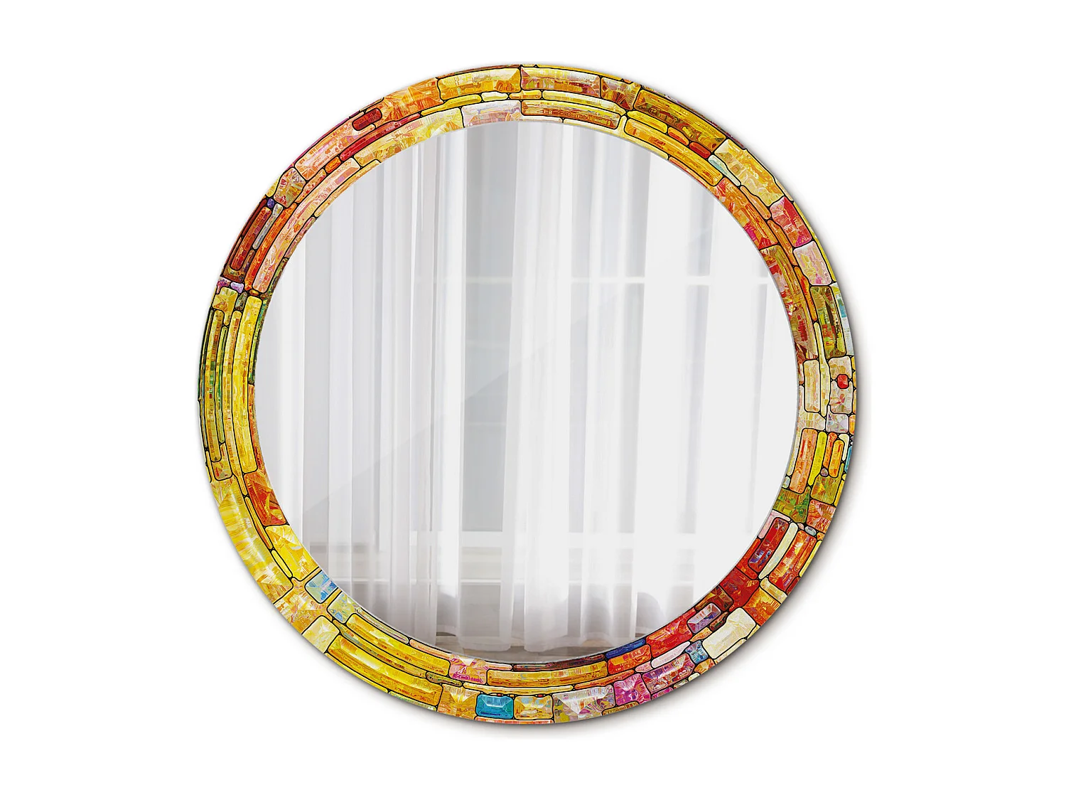 Miroir rond décoratif - Vitrail coloré - 80 cm
