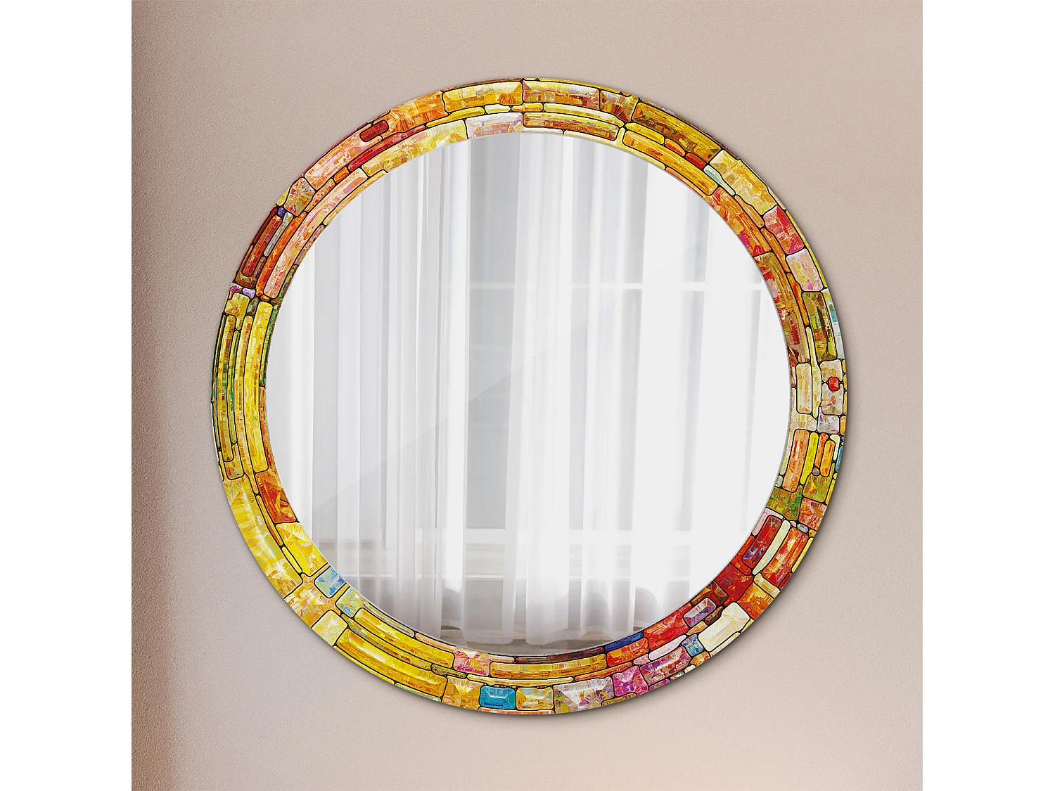 Miroir rond décoratif - Vitrail coloré - 80 cm