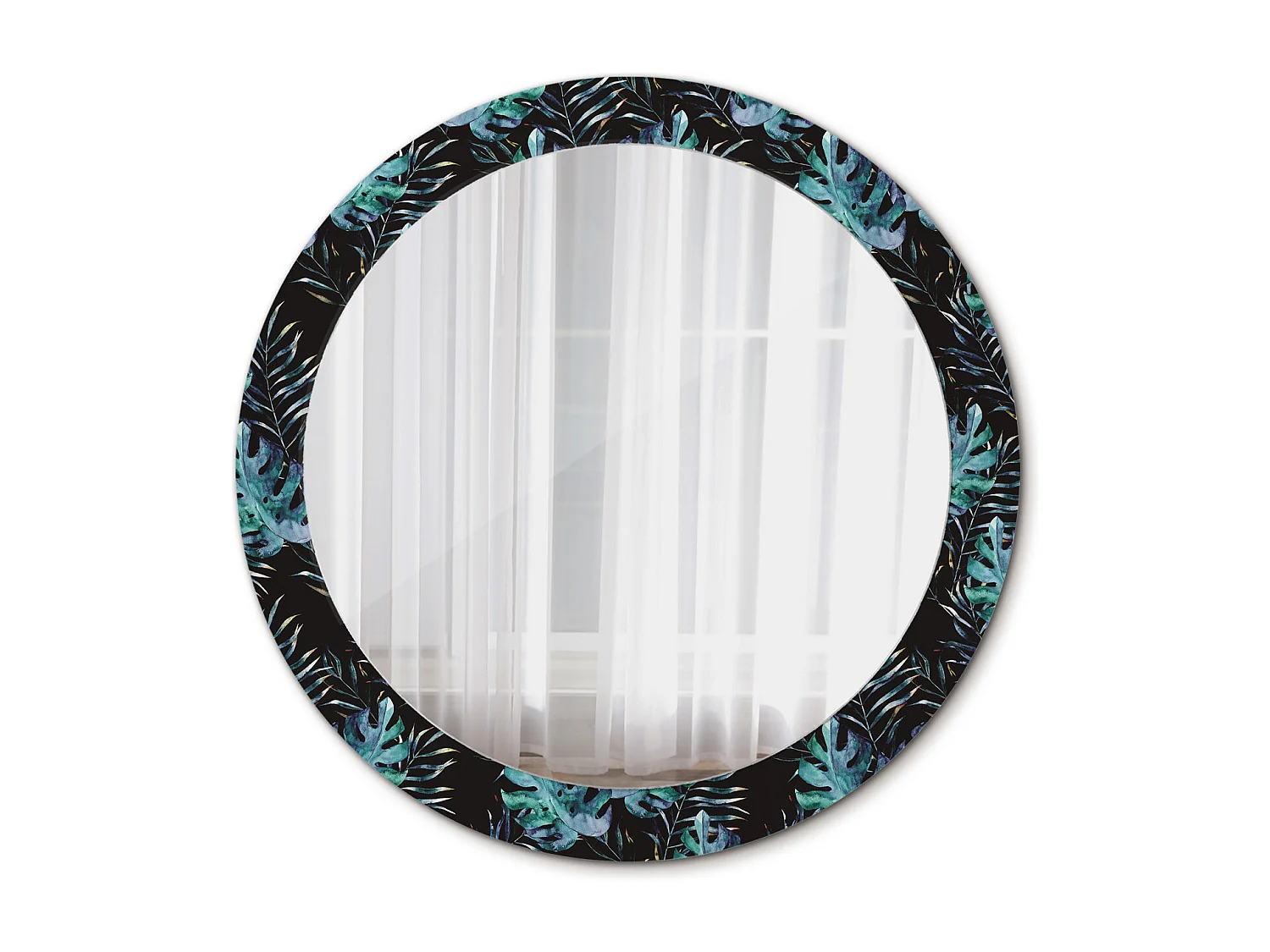 Miroir rond décoratif - Feuilles exotiques - 80 cm