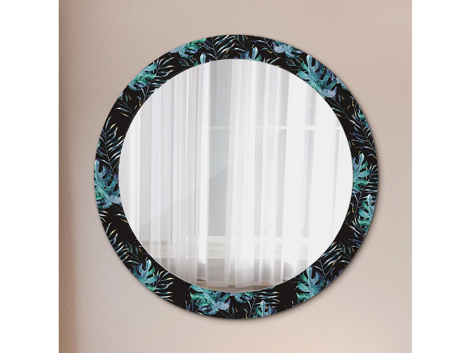 Miroir rond décoratif - Feuilles exotiques - 80 cm