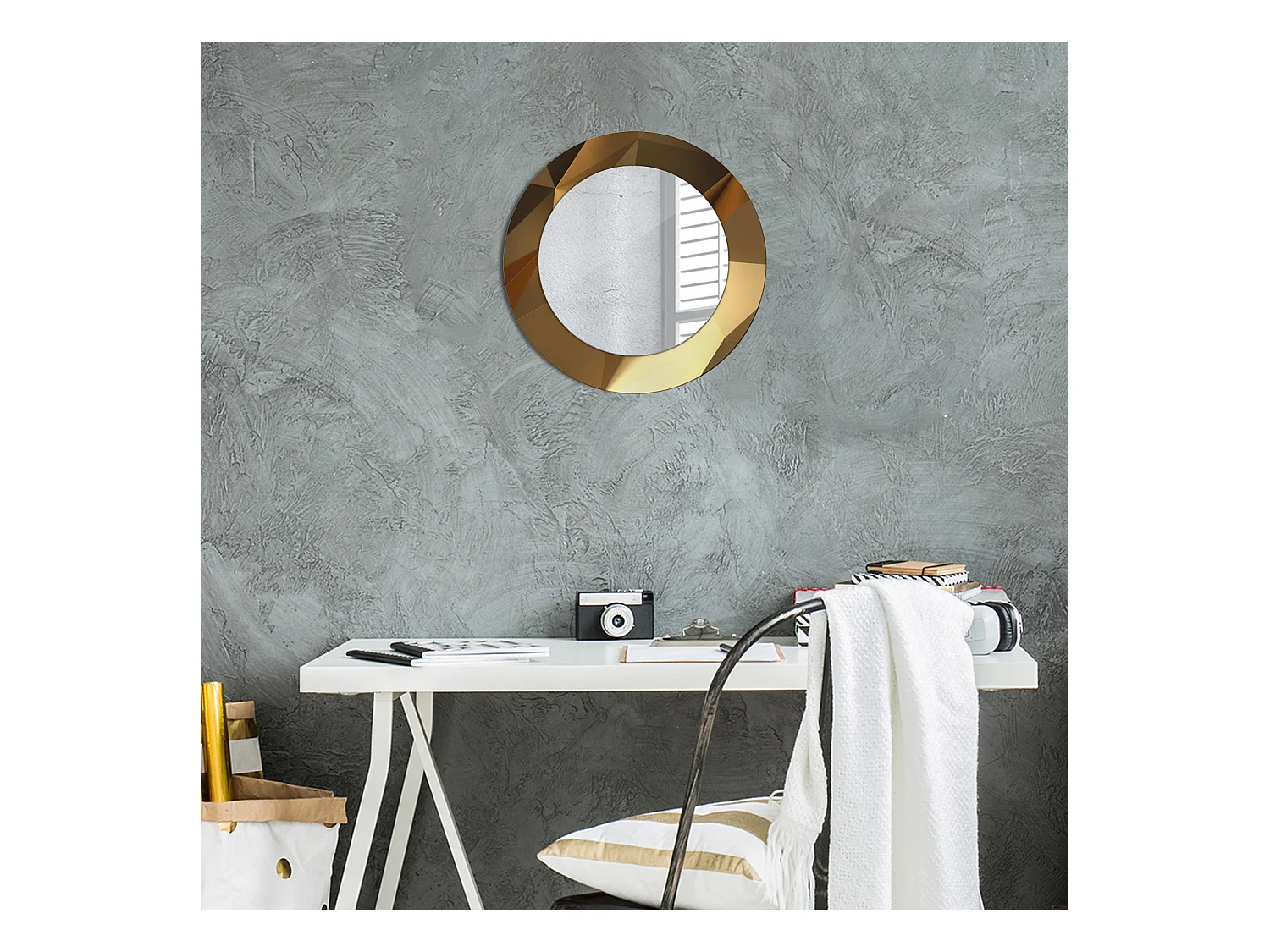 Miroir rond décoratif - Motif géométrique - 50 cm