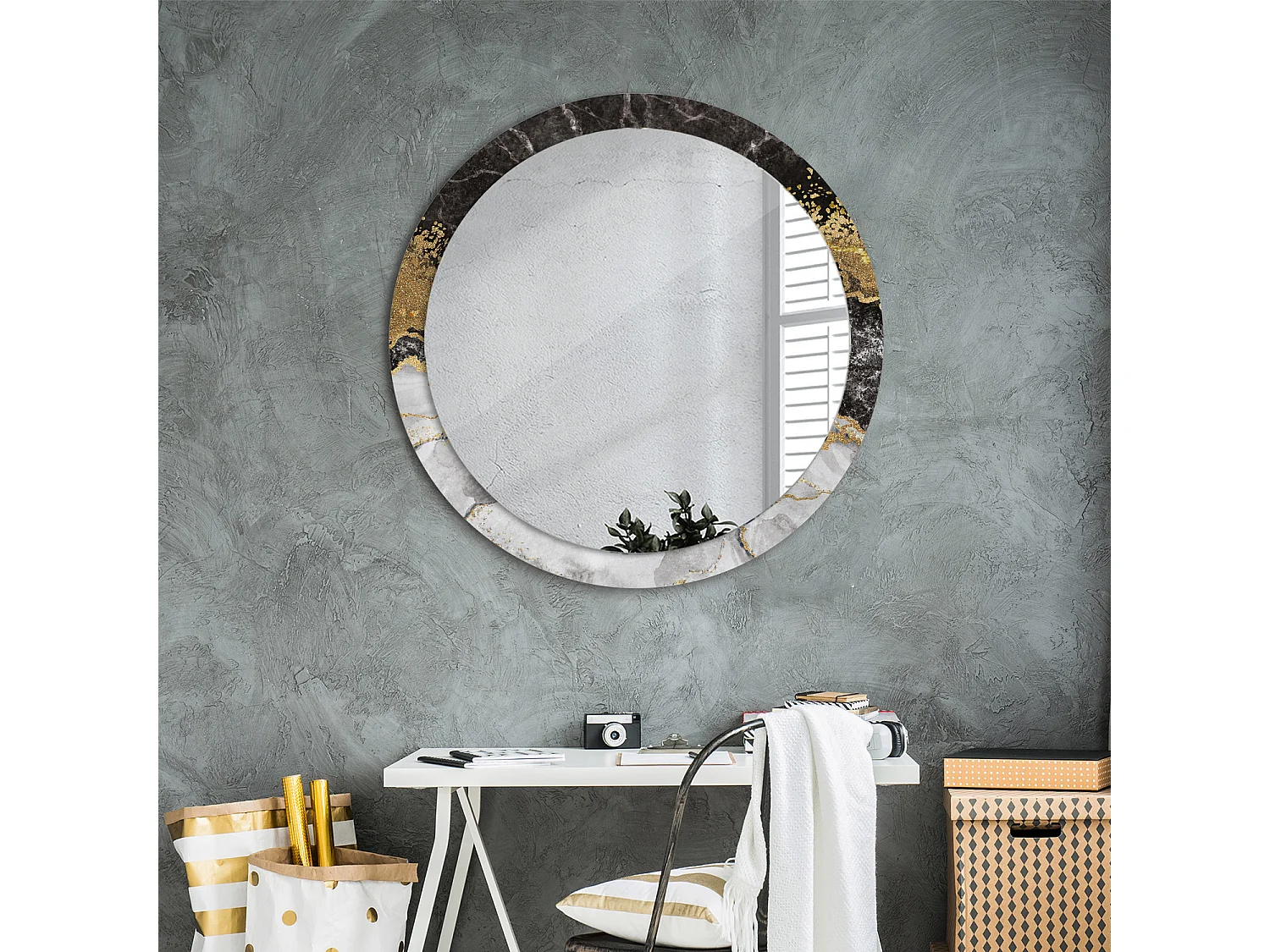 Miroir rond décoratif - Loft en marbre - 90 cm