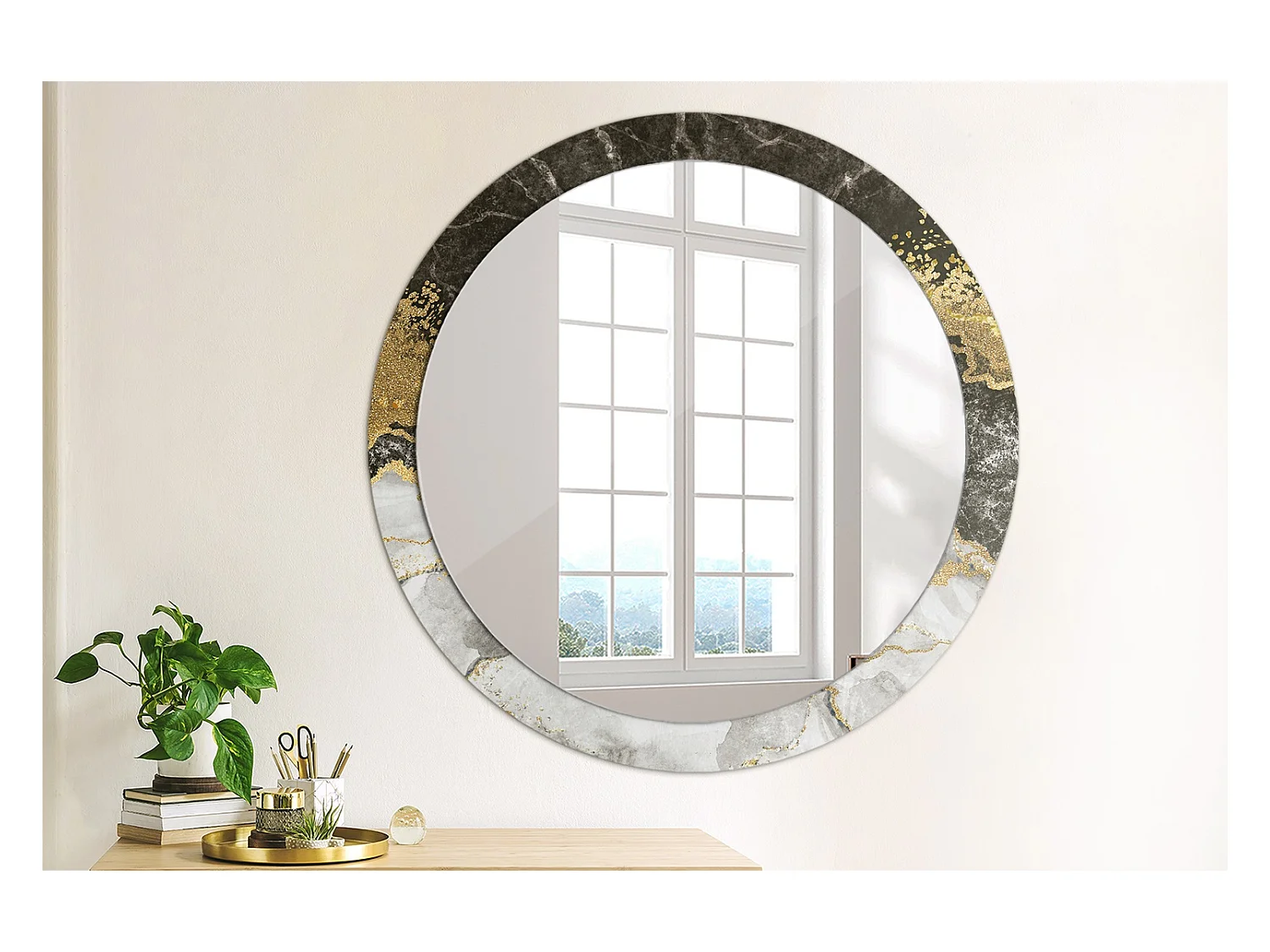 Miroir rond décoratif - Loft en marbre - 90 cm
